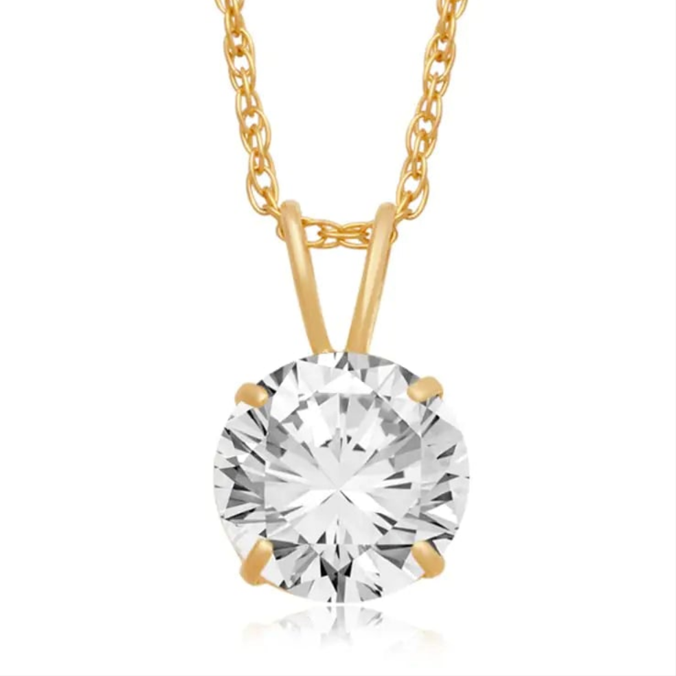 💎: 10K Yellow Gold Solitaire Necklace - 8MM CZ Pendant with 18" Rope Chain