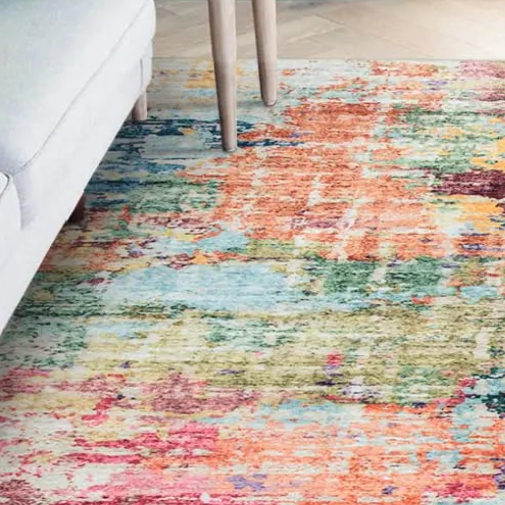 🌈: Beeiva Abstract Multicolor 8x10 Area Rug - Machine Washable Foldable