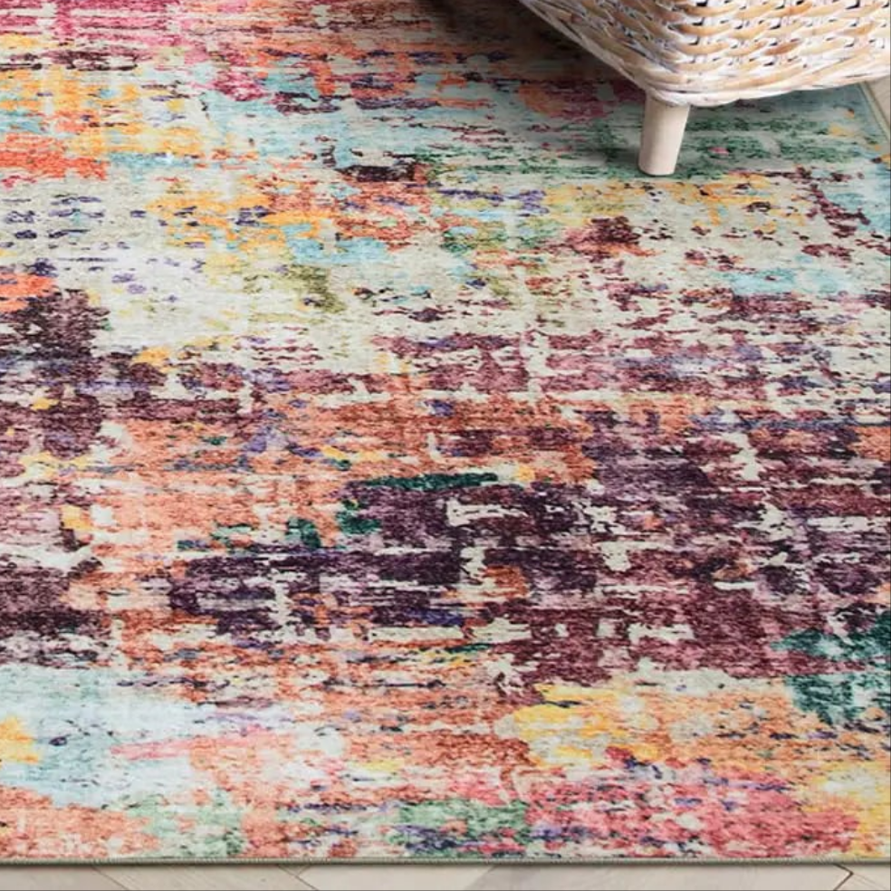 🌈: Beeiva Abstract Multicolor 8x10 Area Rug - Machine Washable Foldable