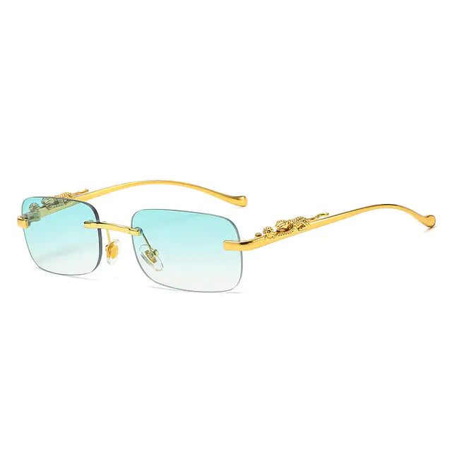 🐆: Vintage Rimless Square Sunglasses - Leopard Print Chic Style