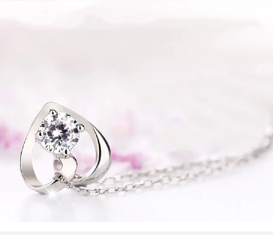 💎: 925 Sterling Silver Heart Diamond Pendant Necklace - Elegant Love Jewelry