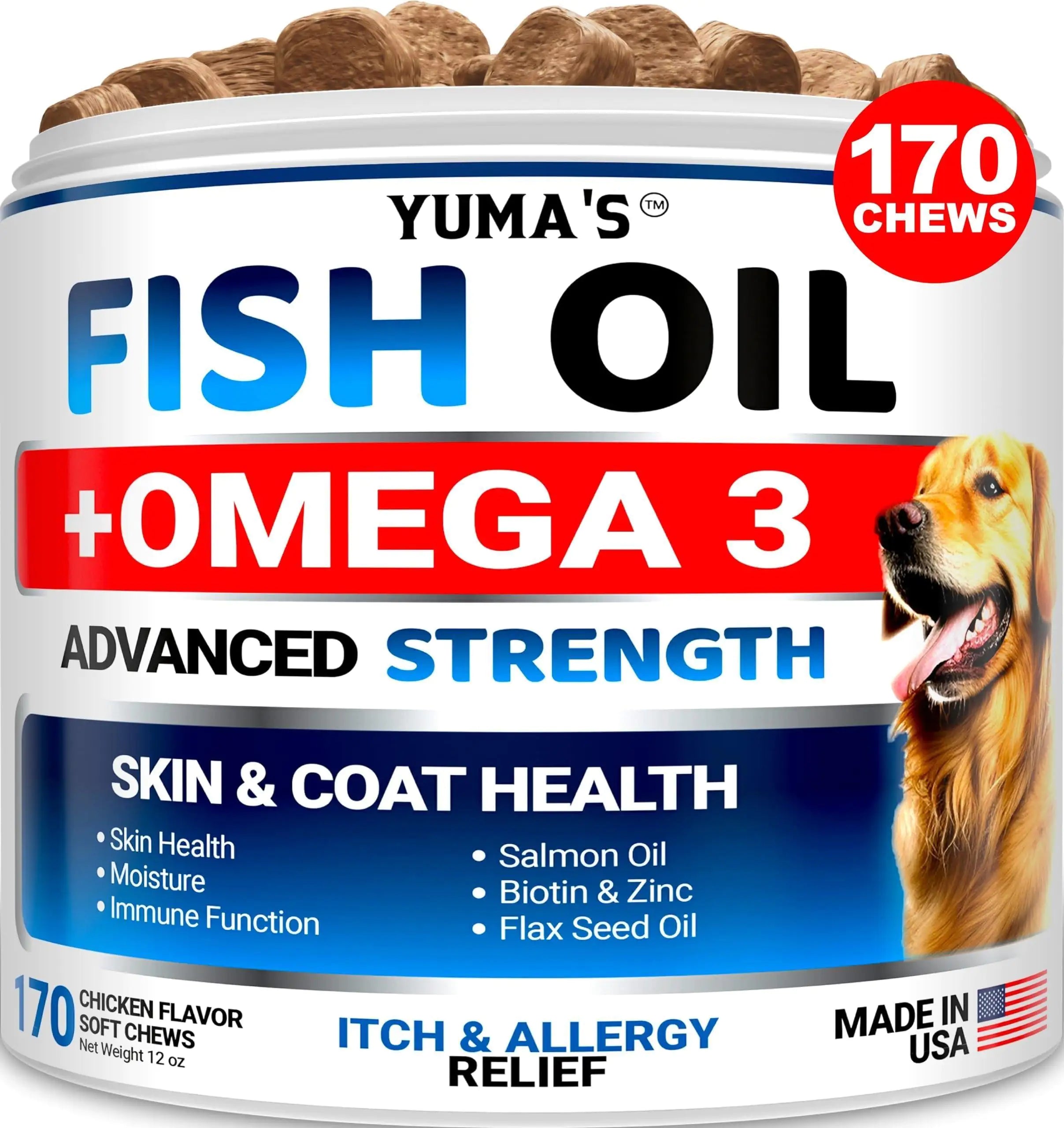 🐕: Omega 3 Fish Oil for Dogs - 170 Chews Skin & Coat Supplement