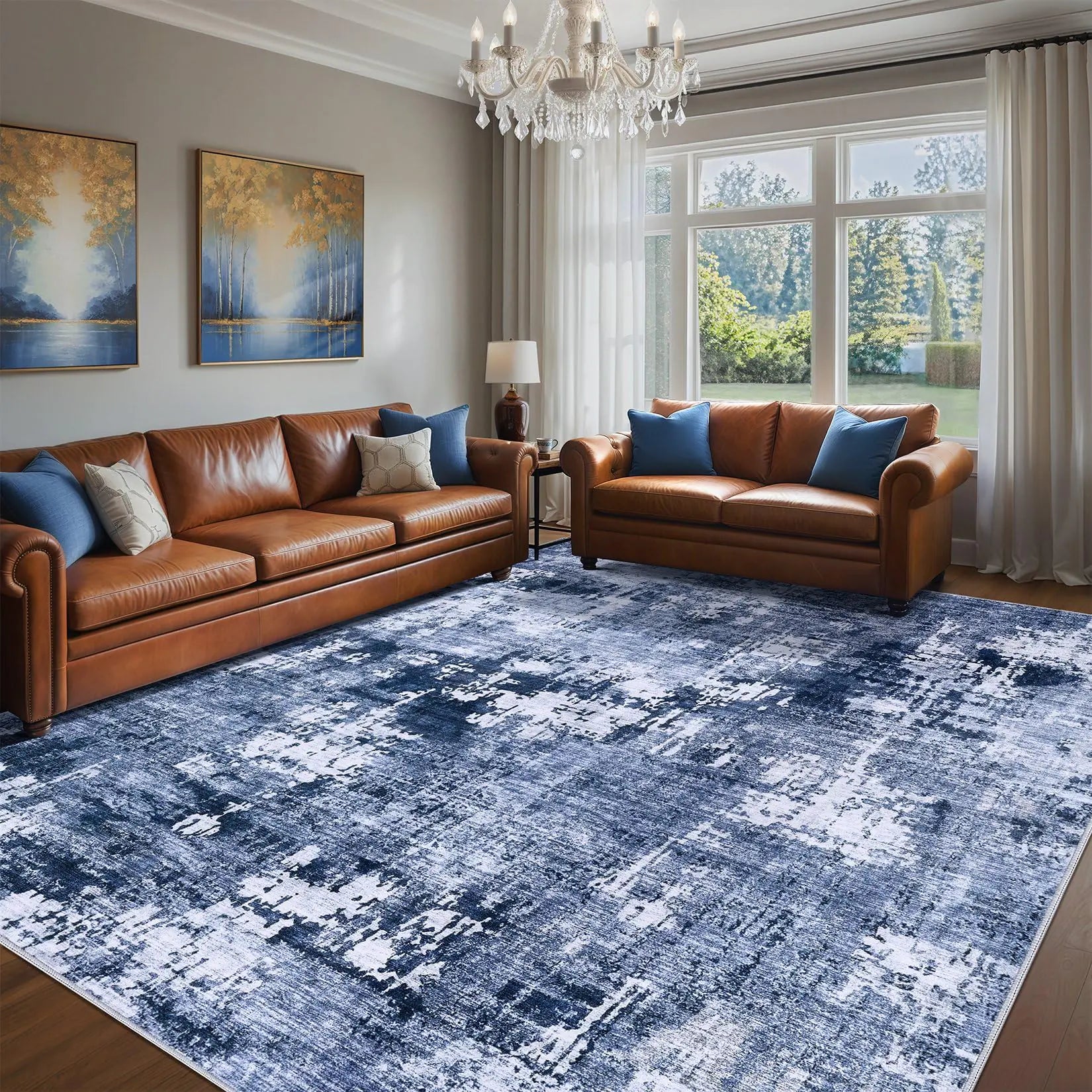 🏠: DMOYEST 8x10 Navy Blue Area Rug - Washable Modern Abstract Low Pile