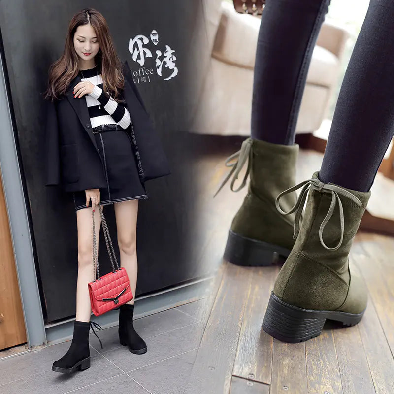 🥾: Suede Chunky Heel Slip-Resistant Mid-Calf Martin Boots - Safety & Style