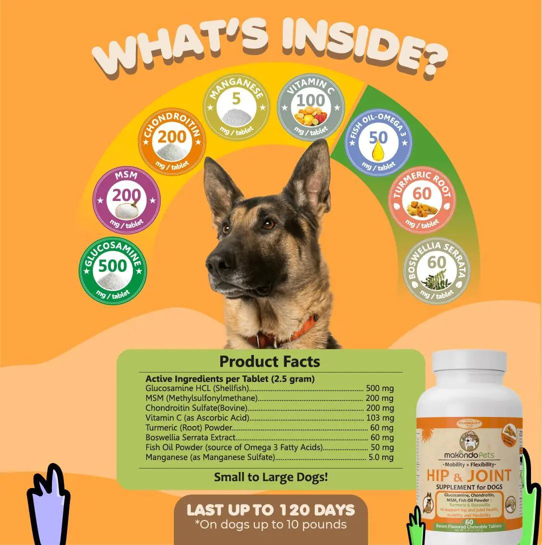🦴: Dog Hip & Joint Supplement - Glucosamine Chondroitin MSM Turmeric