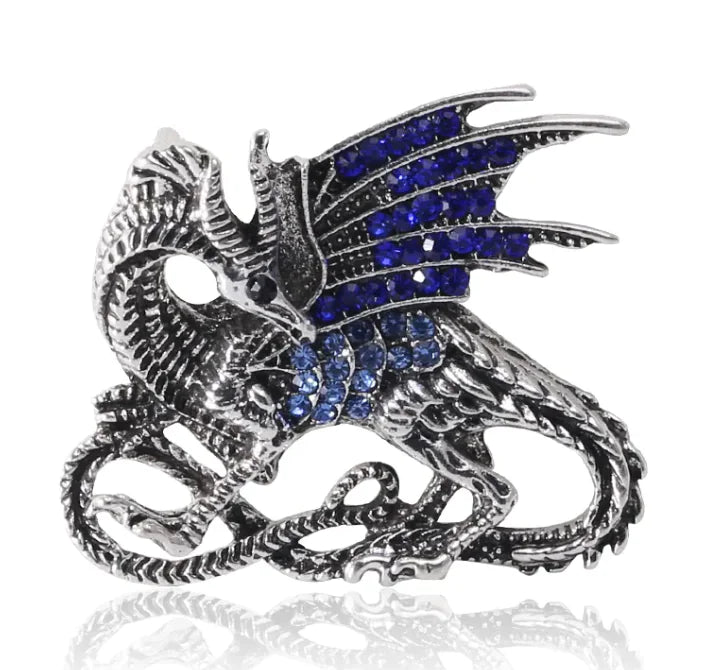 🐉: Fire Dragon Brooch - Korean Style Animal Pin in Red & Silver