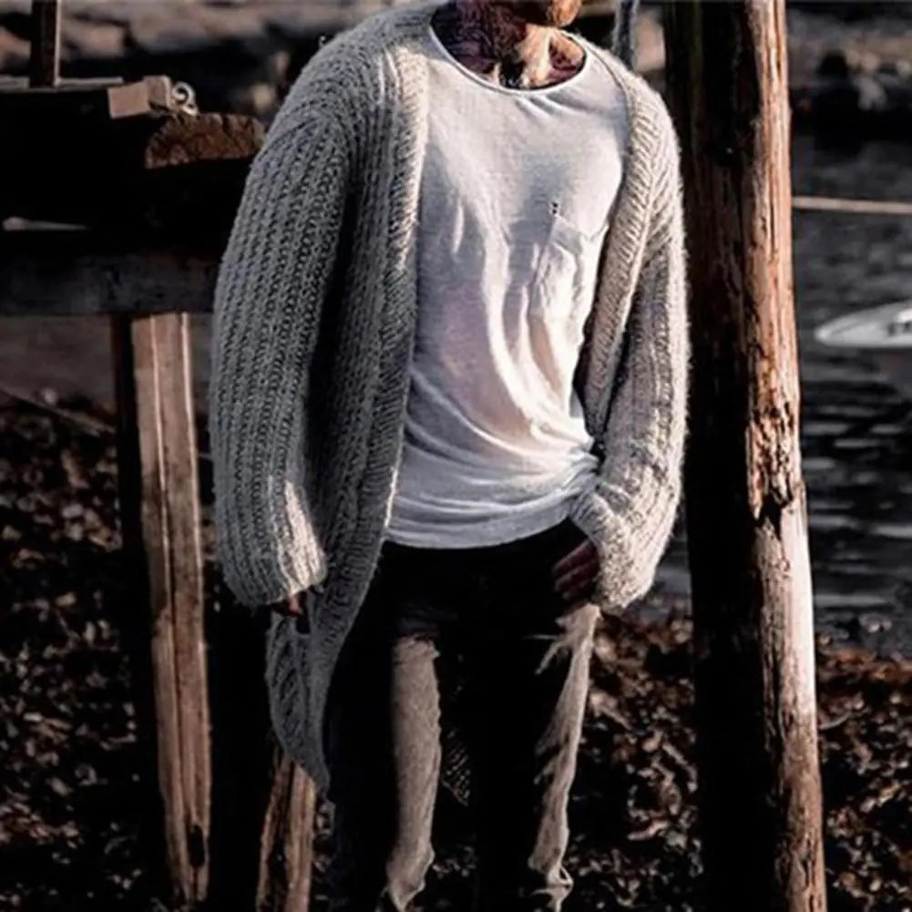 🧥: Men's Mid-Length Knitted Cardigan Sweater for Winter