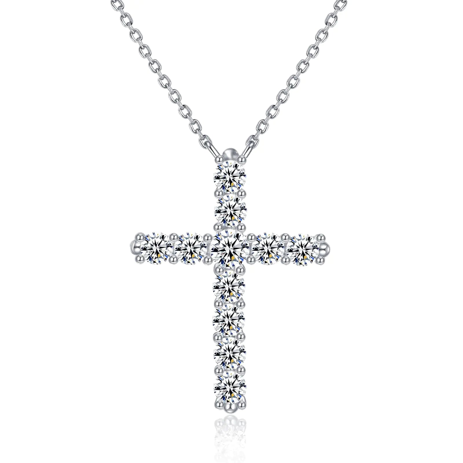💎: JSGEMSLEE Silver Cross Necklace - White Gold Plated Cubic Zirconia Pendant
