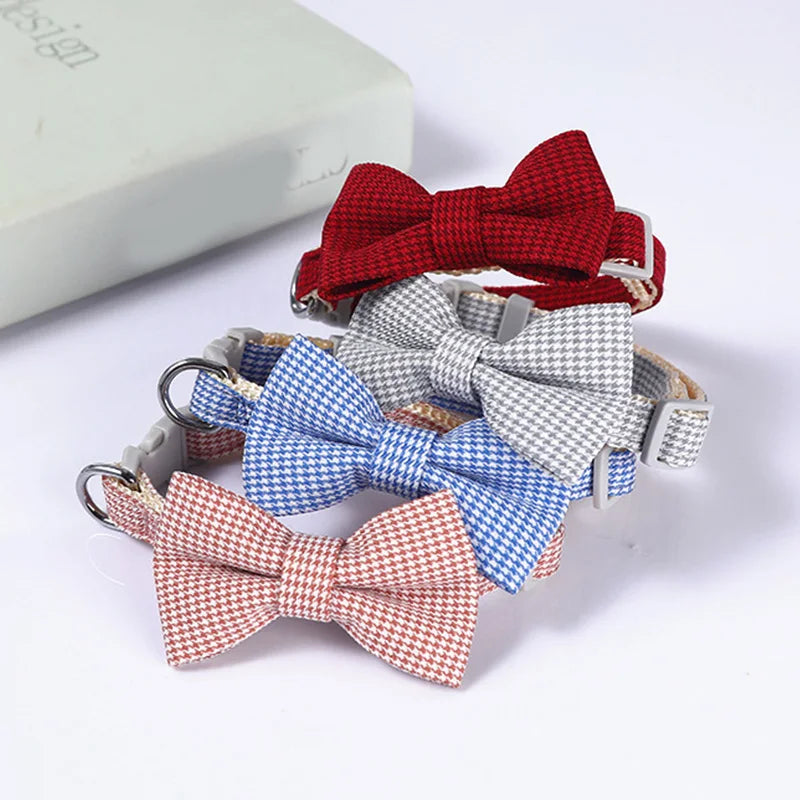 🎀: Plaid Print Pet Bow Tie Collar - Dapper Style Accessory