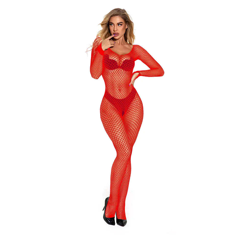 🕸️: Lace Bodystocking with Open Crotch and Straps - Seductive Full Body Lingerie