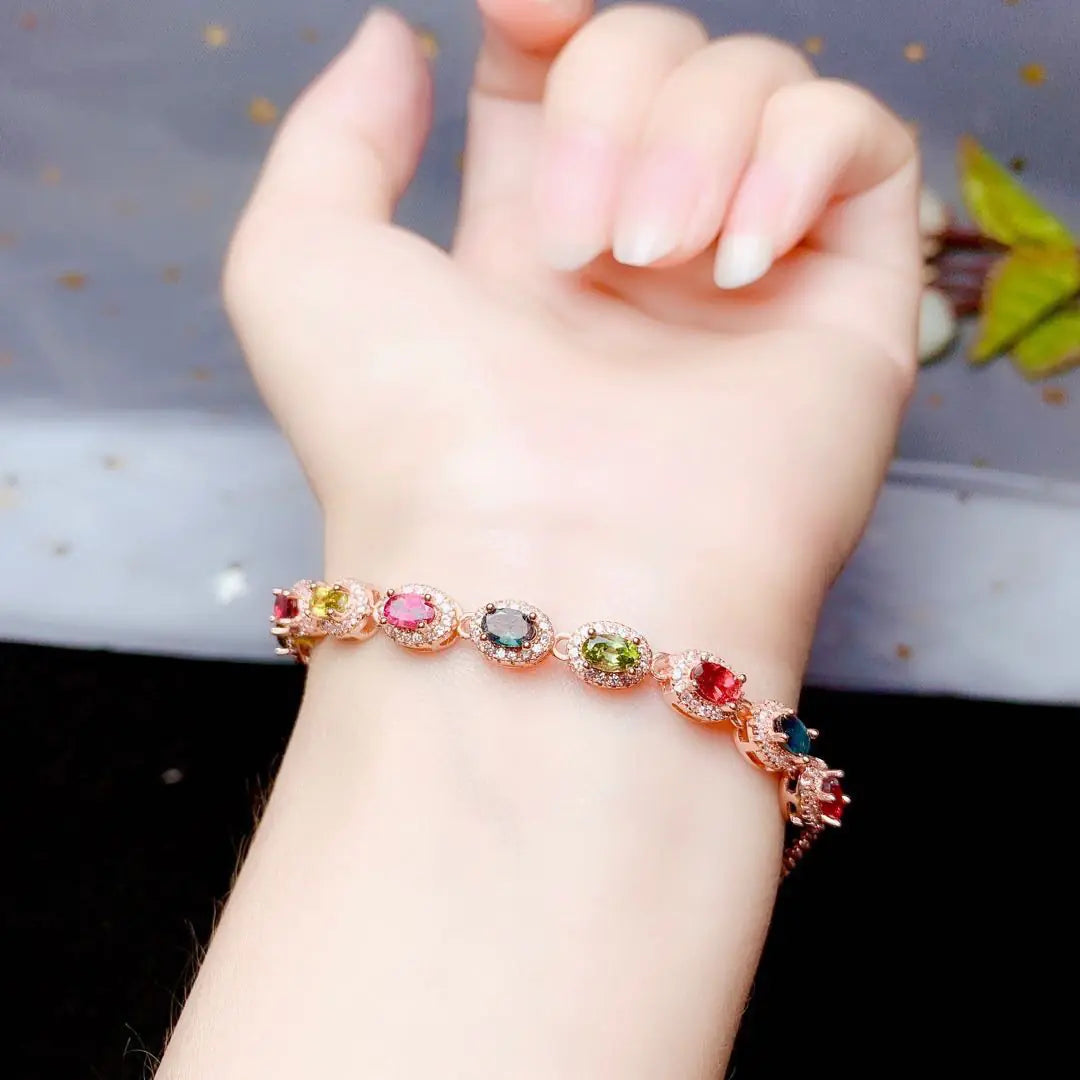 💎: 925 Sterling Silver Tourmaline Inlaid Bracelet - Luxury Gemstone Jewelry