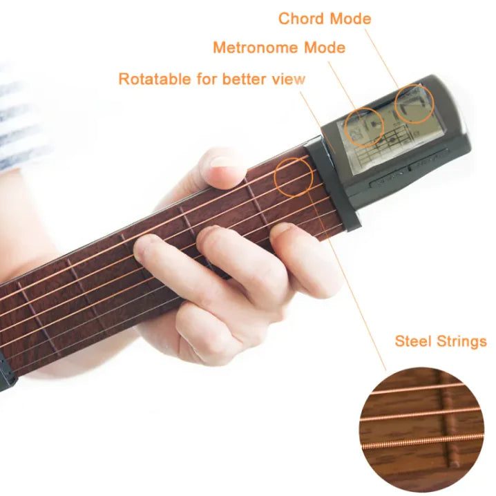 🎸: Travel Chord Trainer Guitar - Portable Pocket Guitar Chord Simulator with Screen