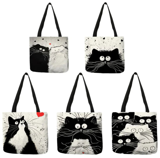 👜: Linen Cat Shoulder Bag - Stylish Tote for Cat Lovers