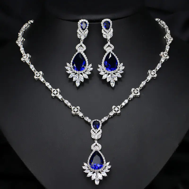 💎: Bridal Zircon Necklace and Earring Set - Two Piece Sparkling Wedding Collection