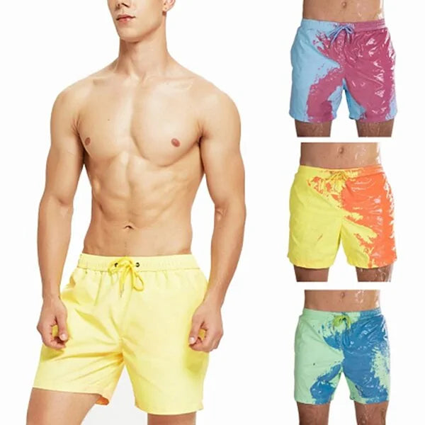 🌊: Men's Color-Changing Beach Shorts - Quick Dry Magic Swim Trunks