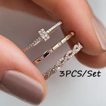 💎: Square Zirconia Ring Set - Three Piece Stackable Collection