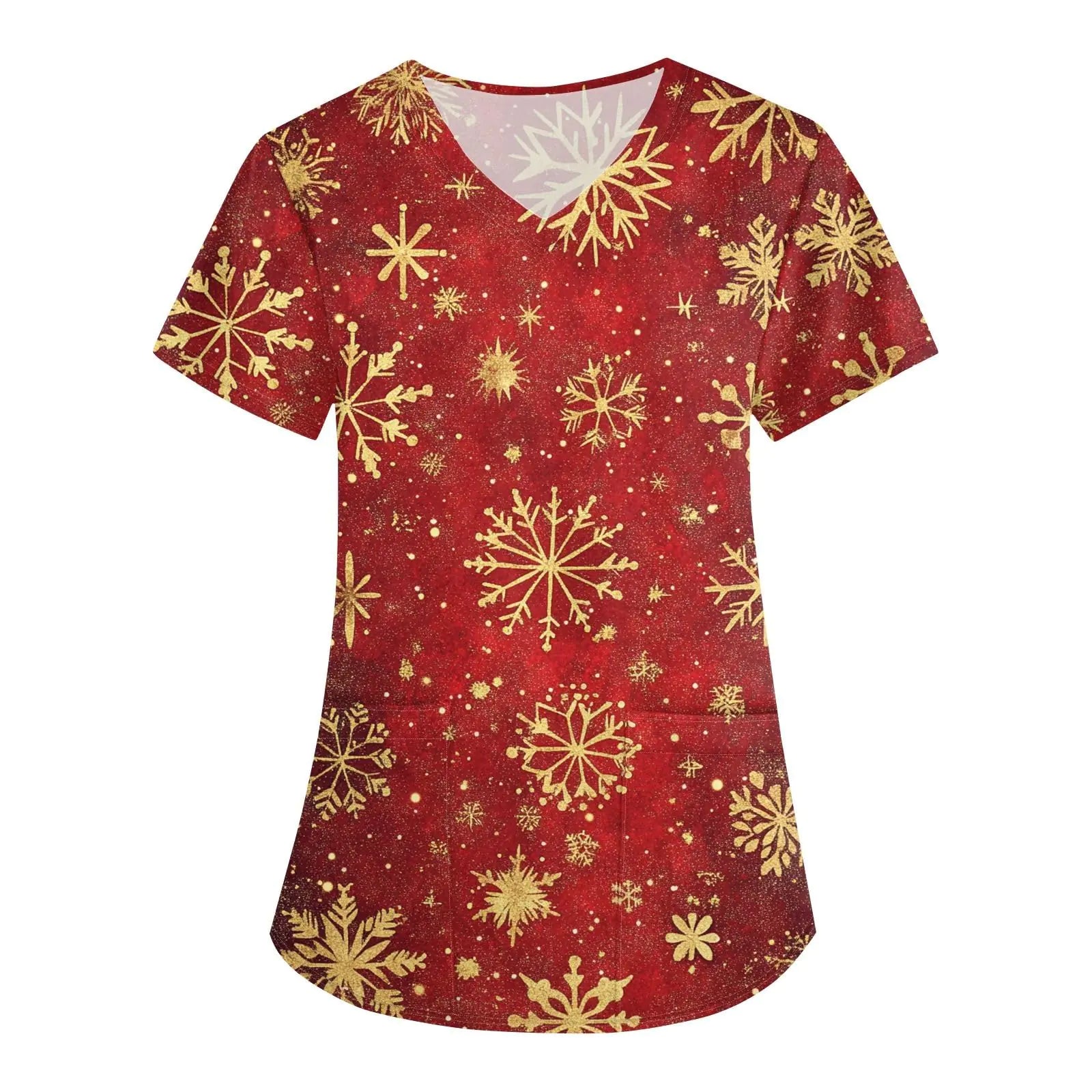 🎄: Christmas Plus Size Scrub Top - Holiday V-Neck Nursing Uniform