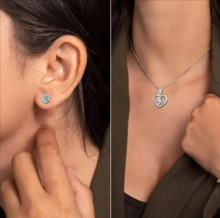 💎: Sterling Silver Heart Jewelry Set - Romantic Necklace and Earring Collection