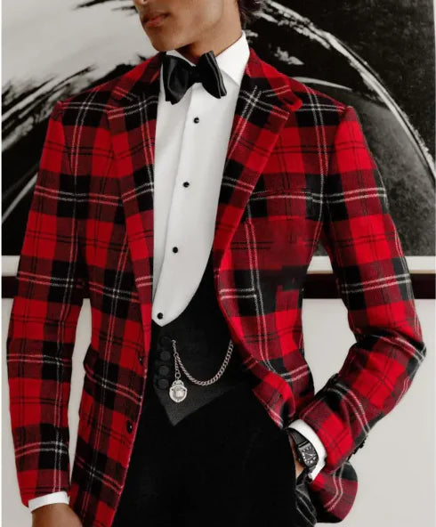 🤵: Men's Single Row Two Button Plaid Blazer - Classic Professional Style