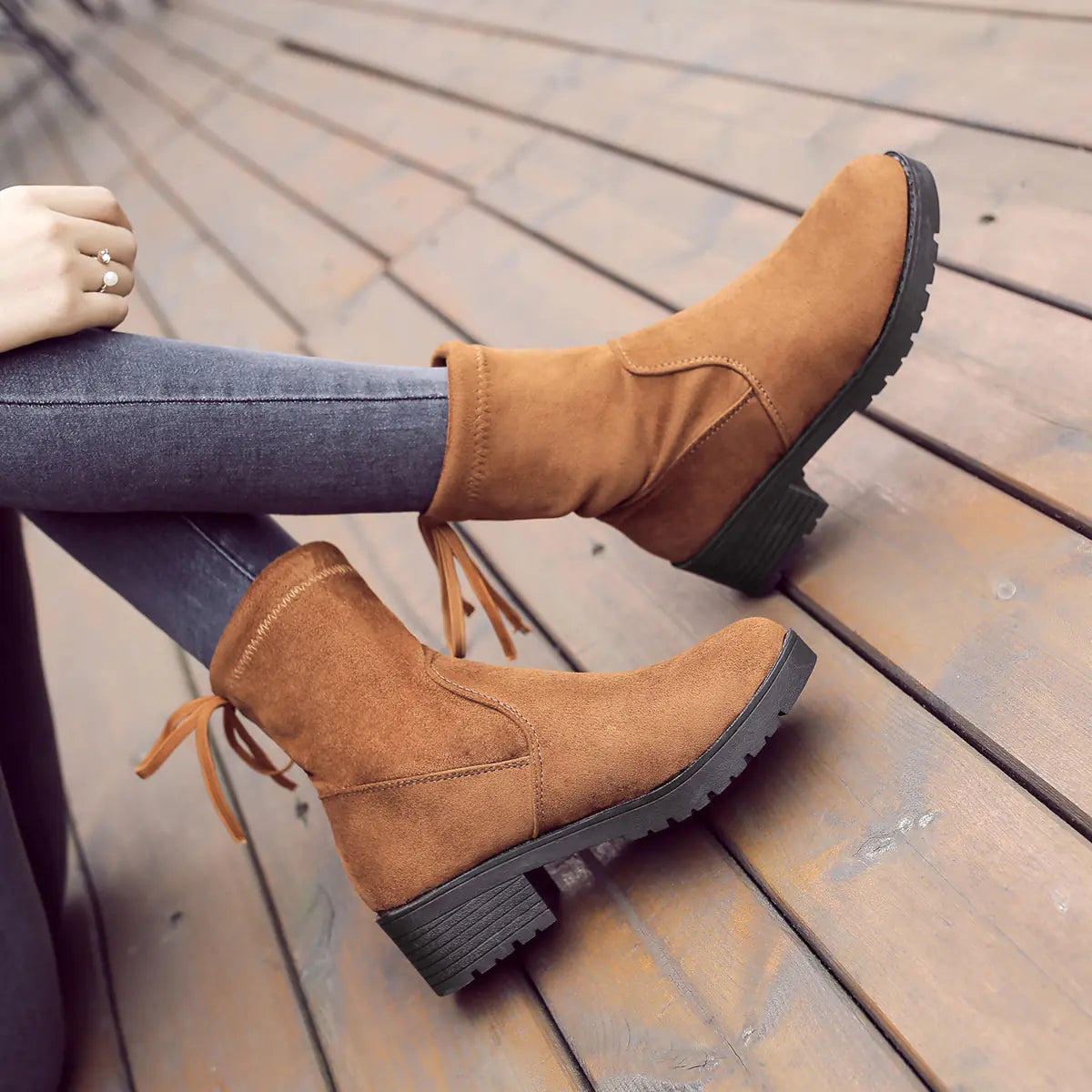 🥾: Suede Chunky Heel Slip-Resistant Mid-Calf Martin Boots - Safety & Style