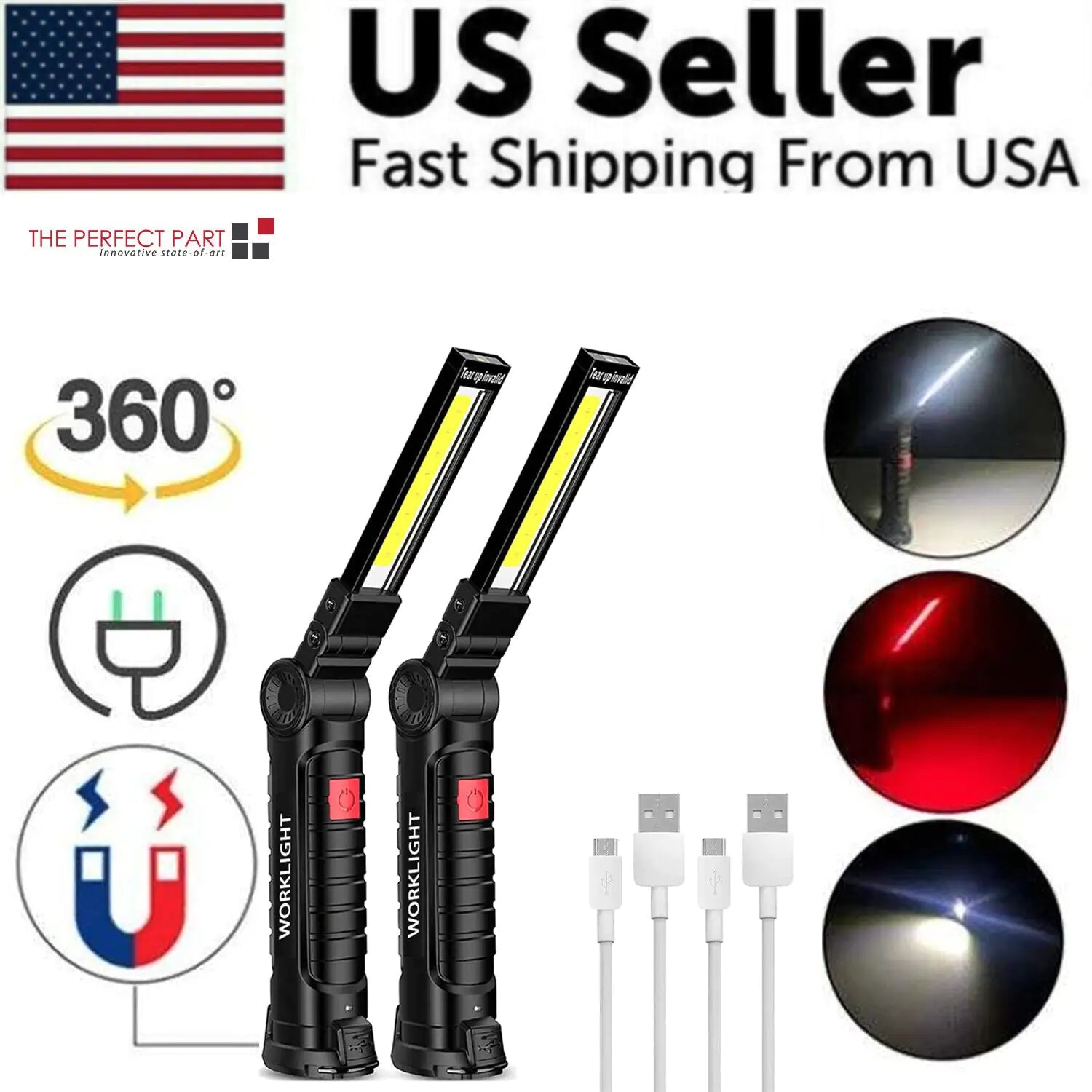 🔦: Rechargeable LED COB Work Light - Magnetic Base Mechanic Flashlight