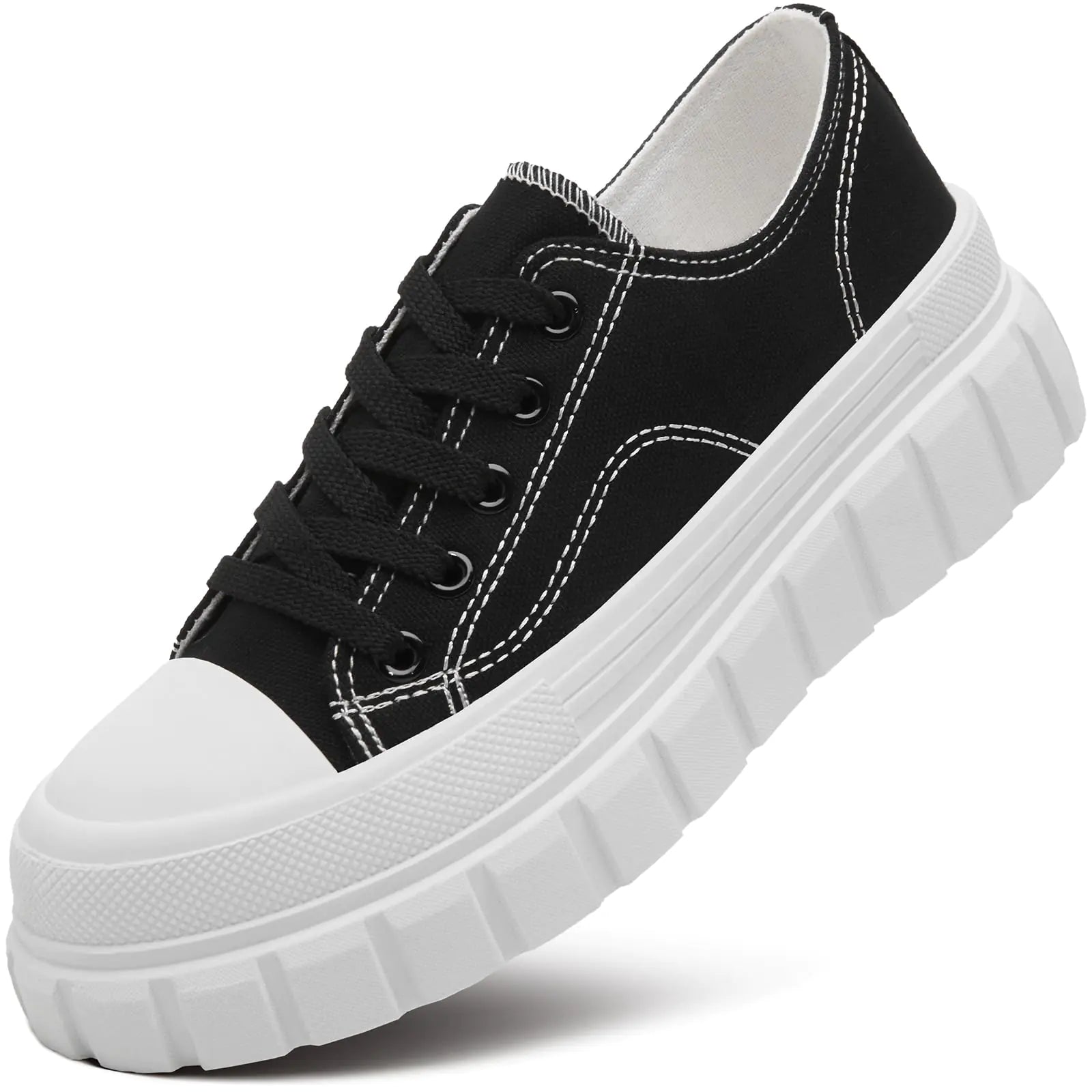 👟: HYPOCRUTE Platform Sneakers Black US6 - Women's Canvas Walking Shoes