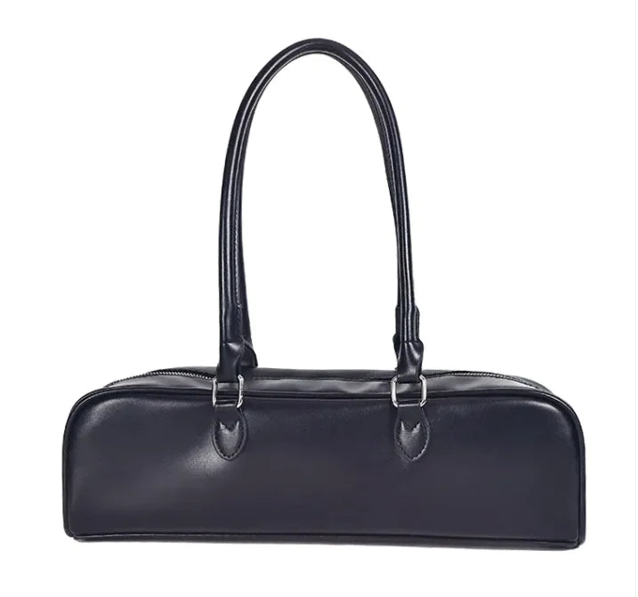 👜: Women's Leather Baguette Bag - Classic Horizontal Square Design