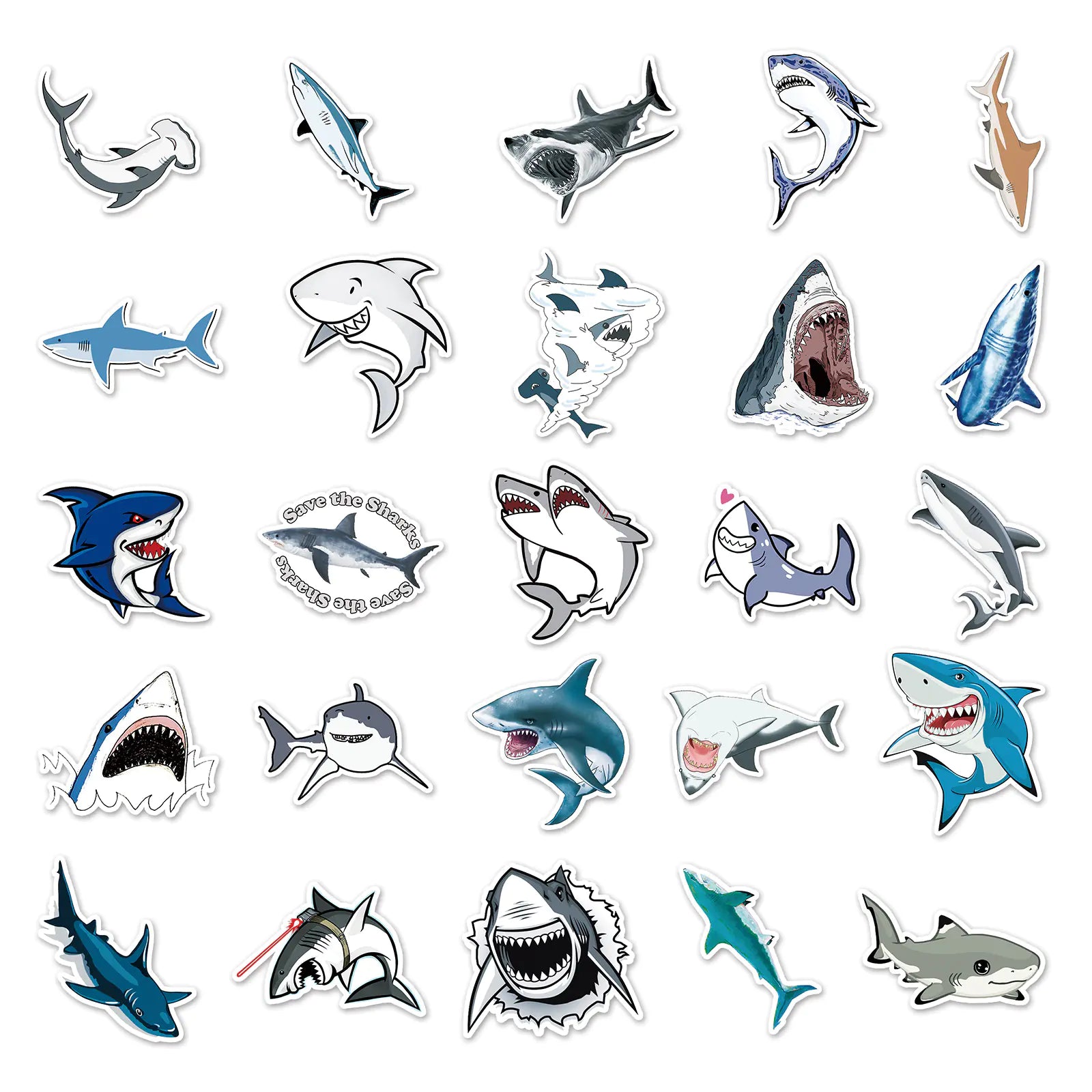 🦈: 50 Waterproof Shark Animal Stickers for Decor