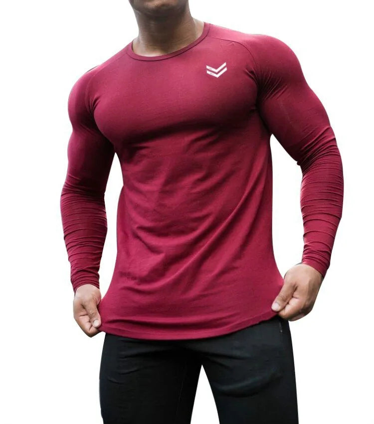 👕: Men's Long Sleeve Cotton T-Shirt - Solid Color Athletic Comfort