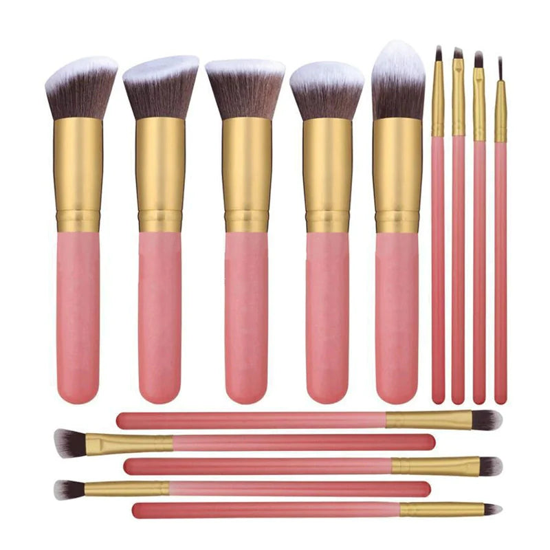 🖌️: 14-Piece Wood Handle Makeup Brush Set - Professional Beauty Tool Collection