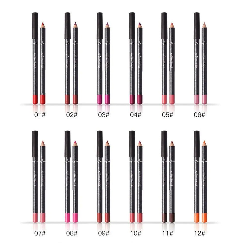 💄: 12-Piece Waterproof Matte Lipstick Set - Long-Lasting Lip Liner Pencils