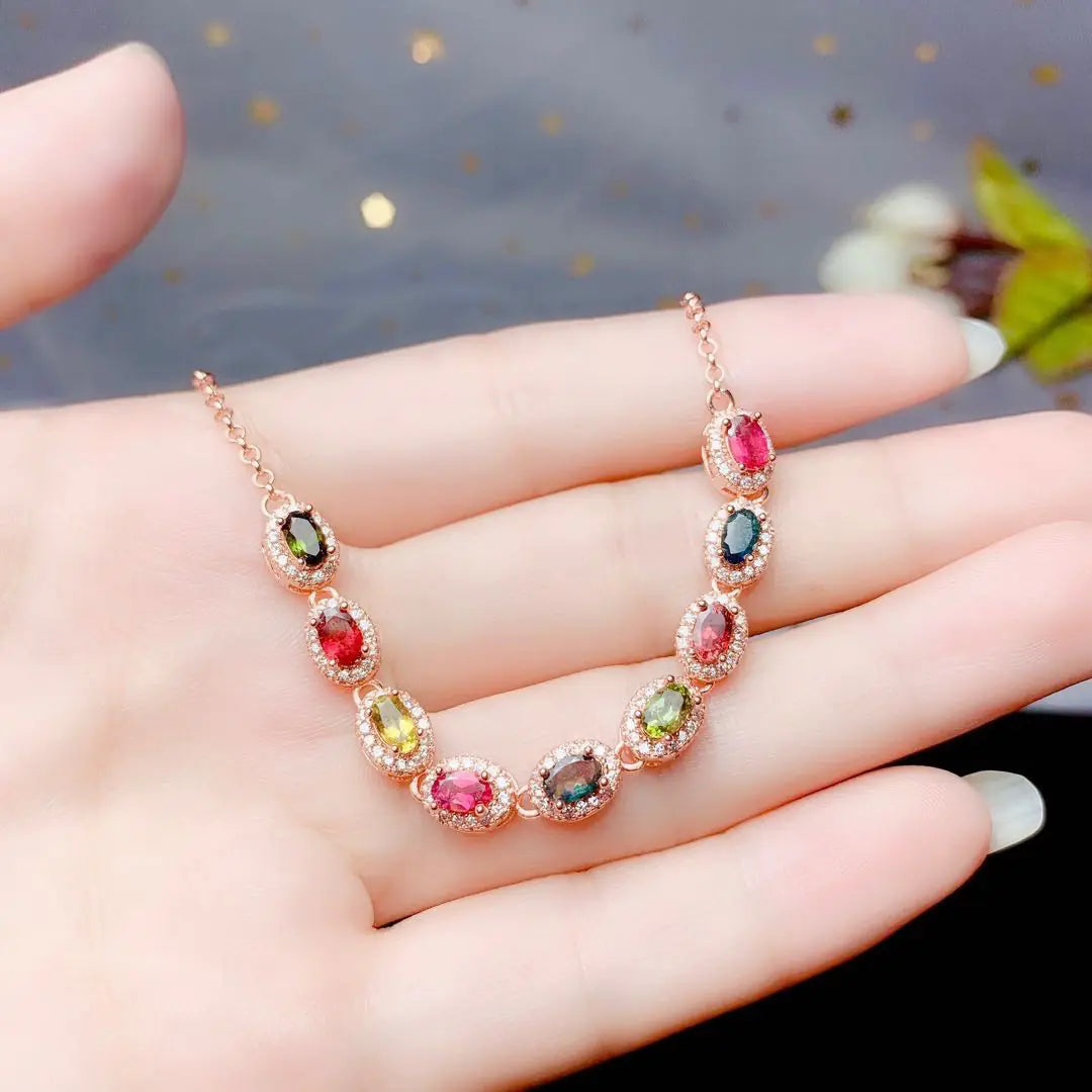 💎: 925 Sterling Silver Tourmaline Inlaid Bracelet - Luxury Gemstone Jewelry