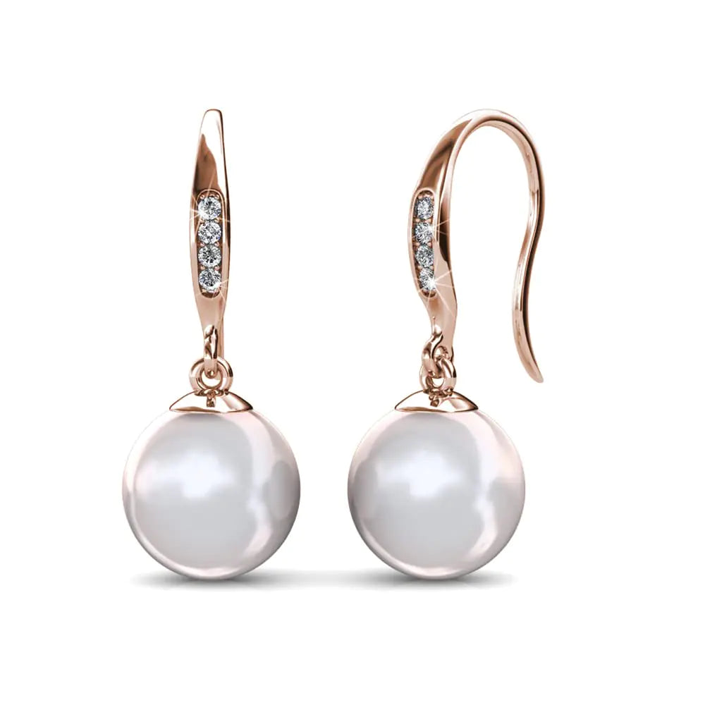 💎: Cate & Chloe Betty Rose Gold Freshwater Pearl Drop Earrings - 18K Plated Crystal Dangles