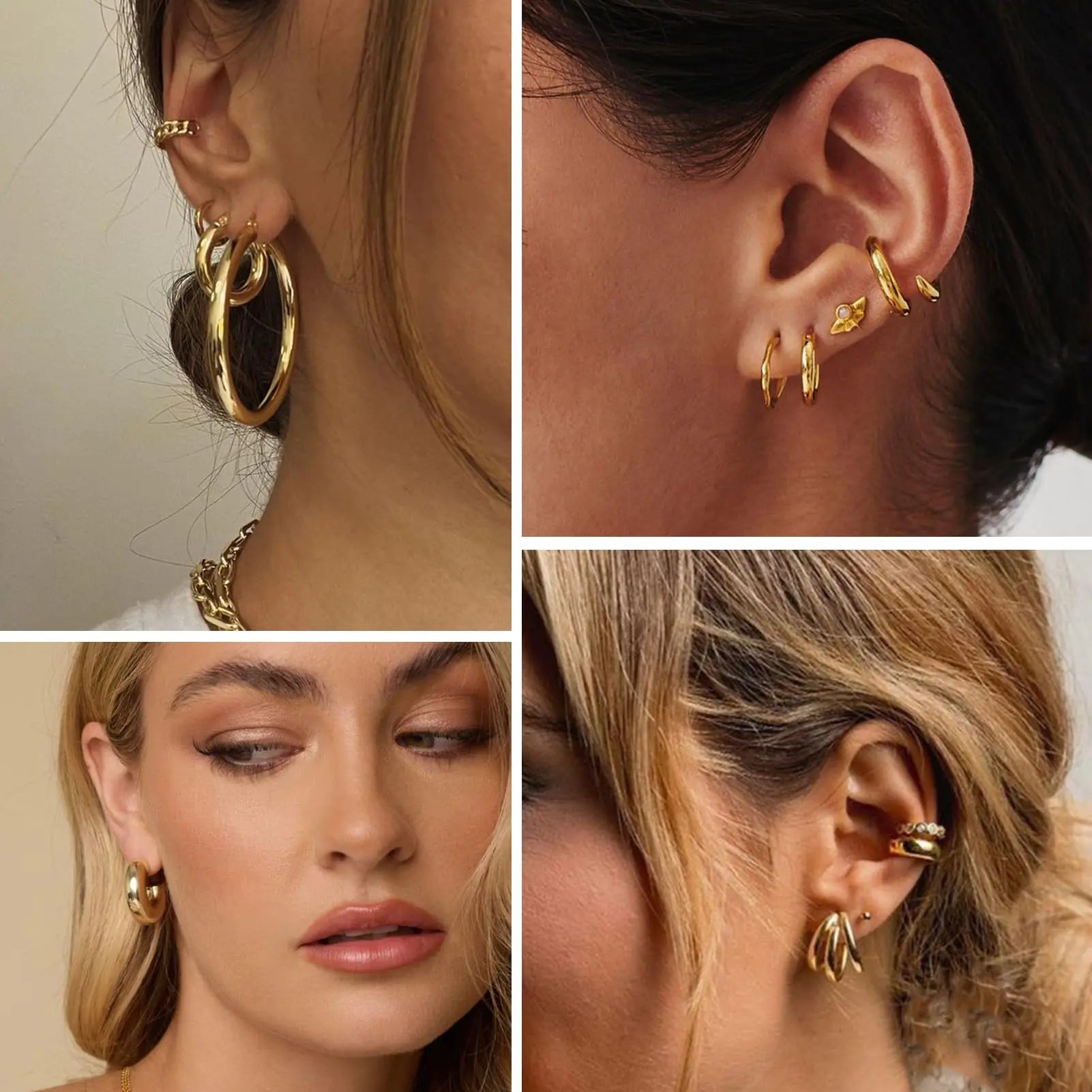 💎: 36 Pairs Gold Hoop Earrings Set - Premium Collection Chunky Pearl Chain Twisted Statement Pack