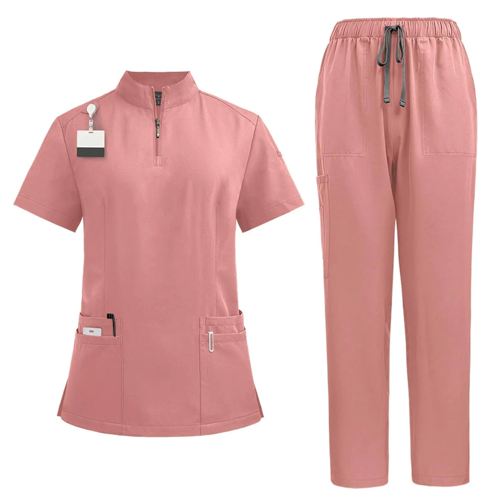 🩺: Premium Cotton Scrubs Set M - Pink V-Neck Nursing Uniform with Jogger Pants
