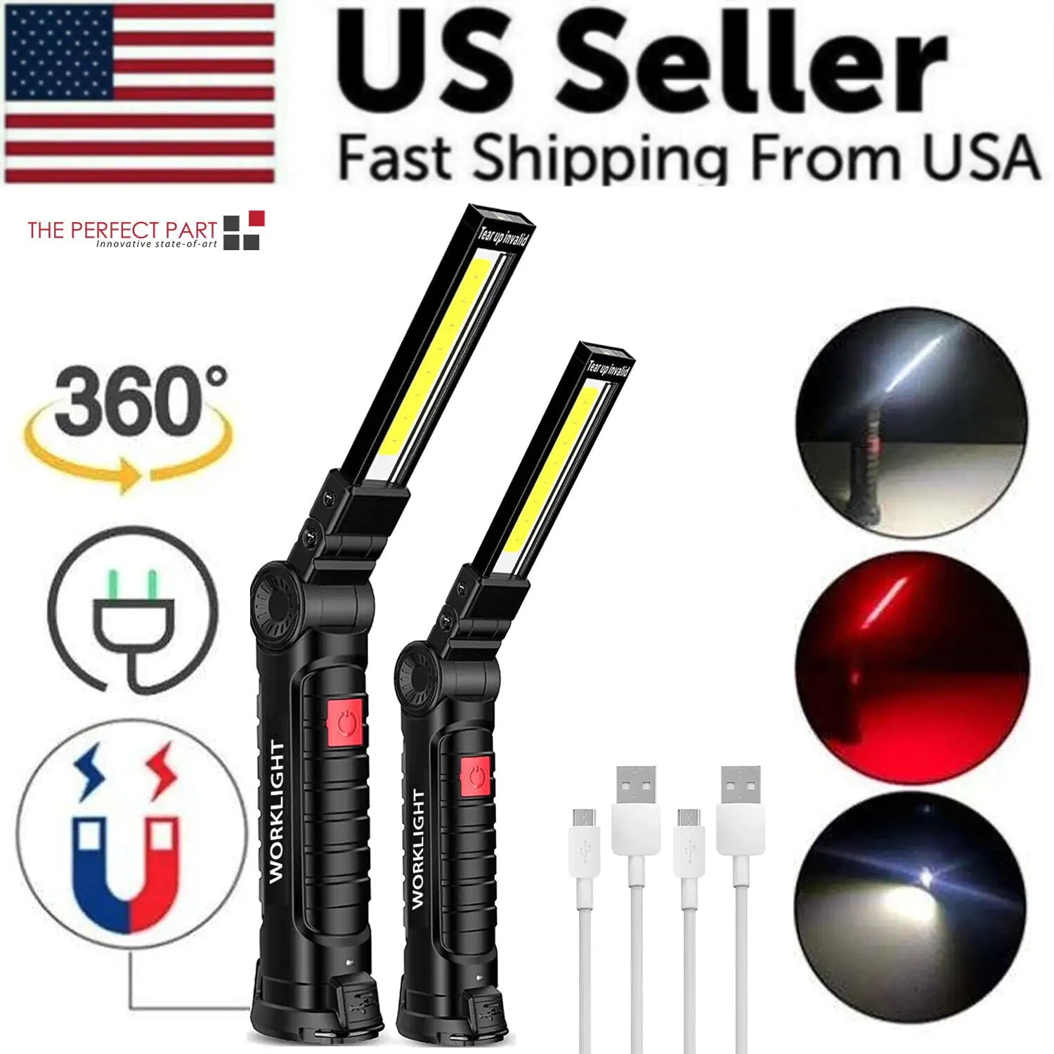 🔦: Rechargeable LED COB Work Light - Magnetic Base Mechanic Flashlight