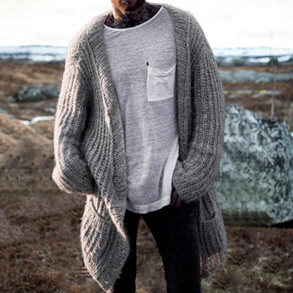 🧥: Men's Mid-Length Knitted Cardigan Sweater for Winter