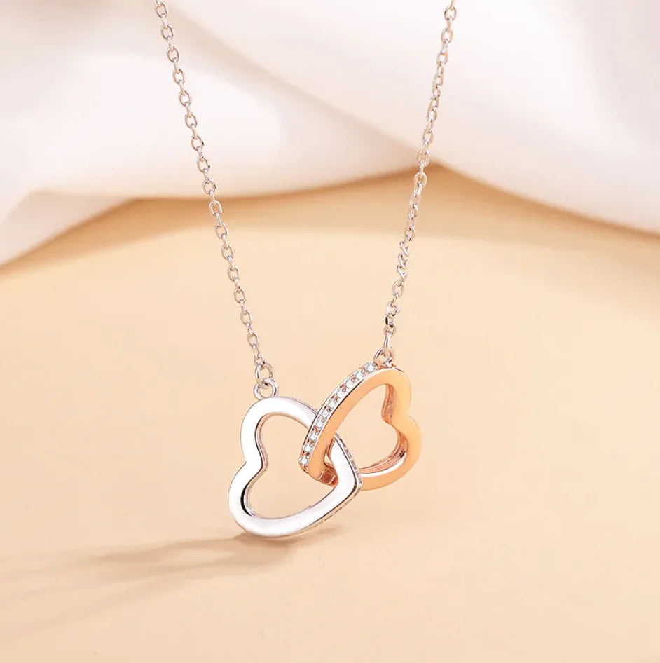 💕: Silver Double Heart Mood Necklace