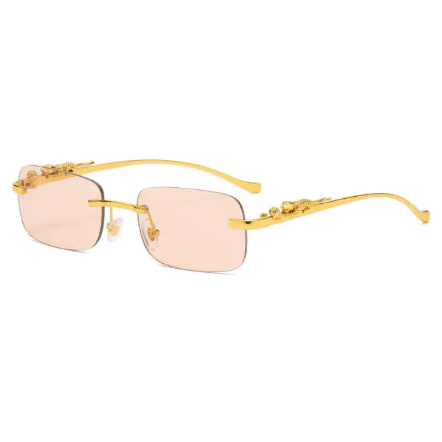 🐆: Vintage Rimless Square Sunglasses - Leopard Print Chic Style