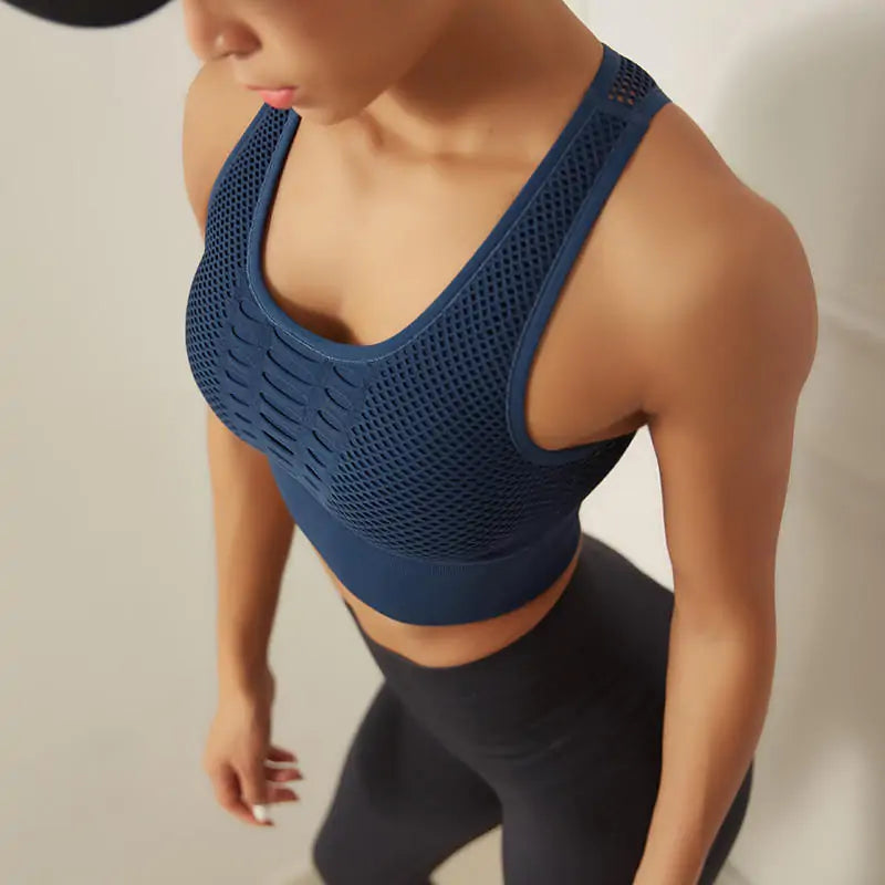 🏃‍♀️: Fitness Shockproof Mesh Sports Bra - High Support Athletic Wear