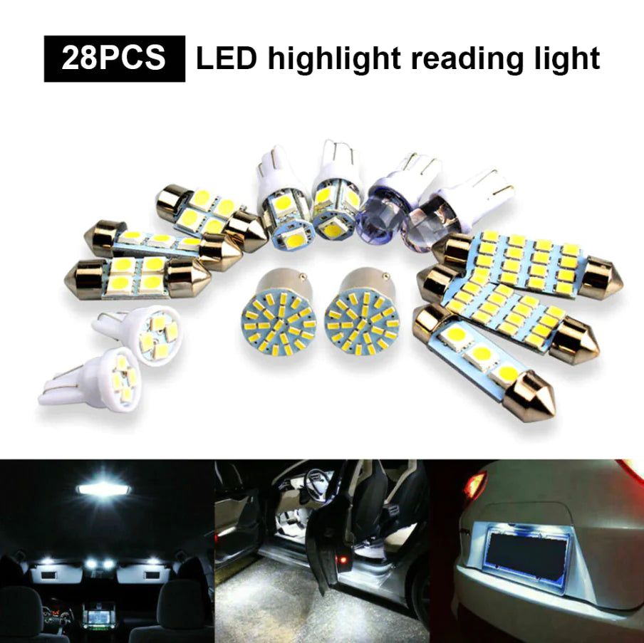 🚗: 28pcs Car Interior LED Light Kit - Complete White Combo Bulb Set