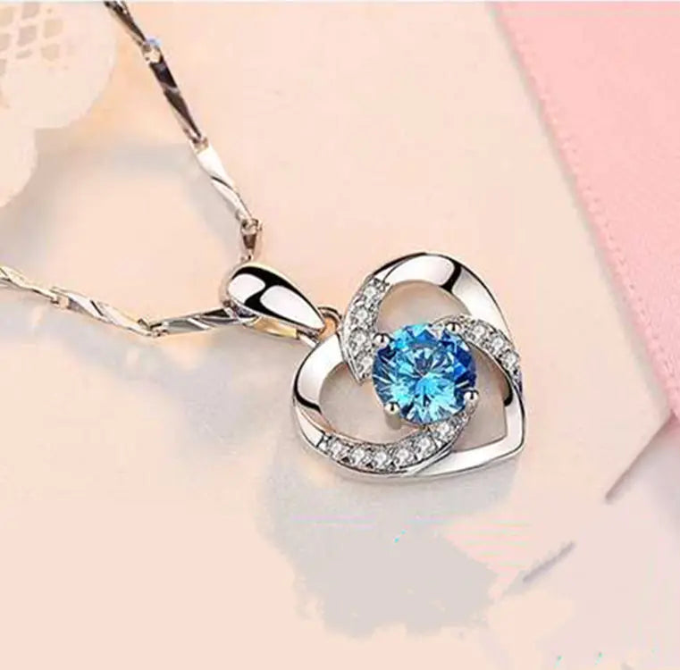 💎: 925 Silver Plated Blue Crystal Heart Necklace - Elegant Pendant Jewelry