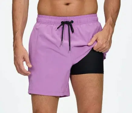 🏊: Men's Quick-Dry Double-Layer Beach Swim Trunks - Premium Comfort Swimwear
