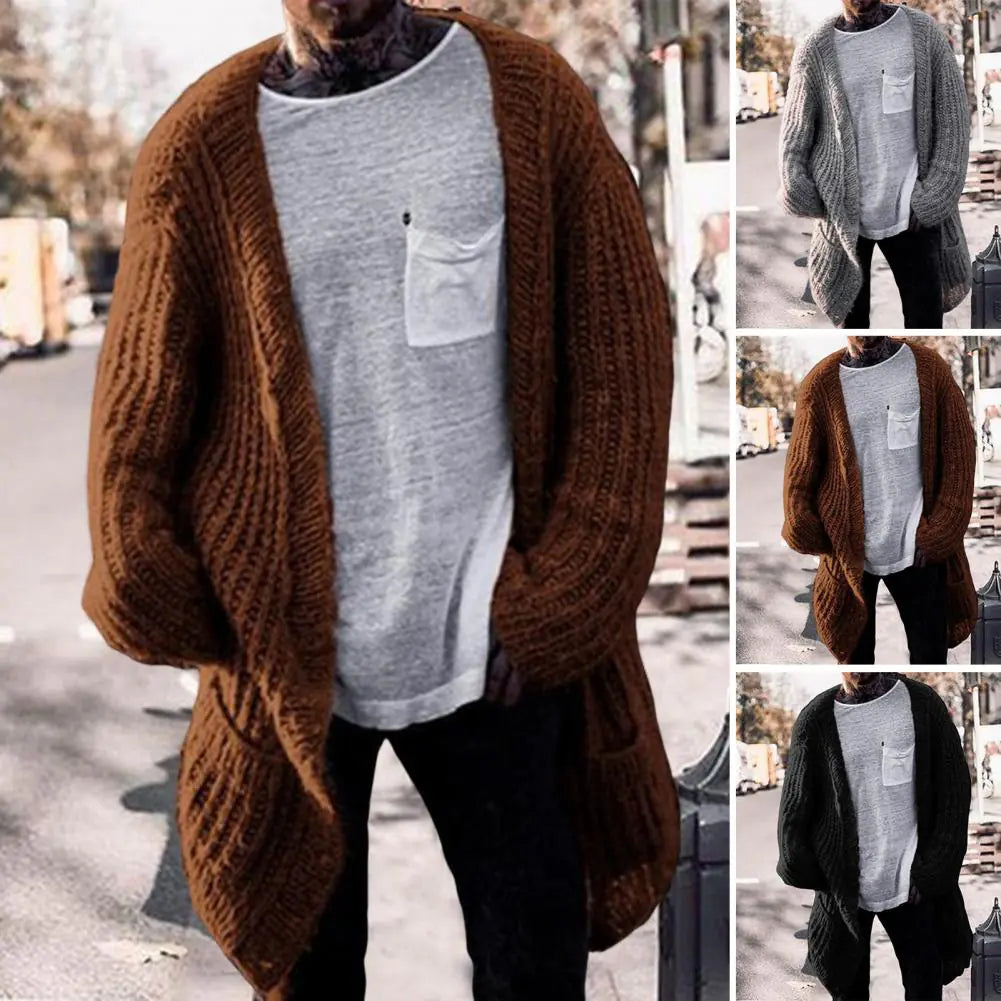 🧥: Men's Mid-Length Knitted Cardigan Sweater for Winter