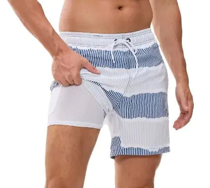 🏊: Men's Quick-Dry Double-Layer Beach Swim Trunks - Premium Comfort Swimwear