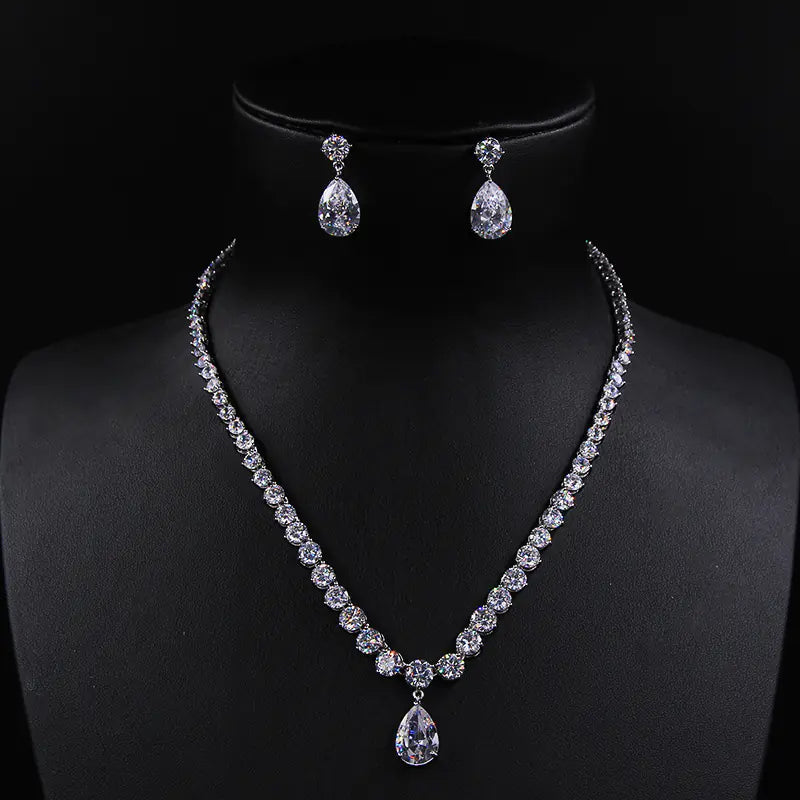 💎: Elegant Zircon Necklace and Earring Set for Brides