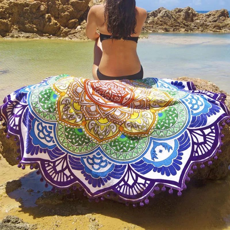 🪷: Lotus Printed Beach Towel - Soft Absorbent Quick-Dry Beach Essential
