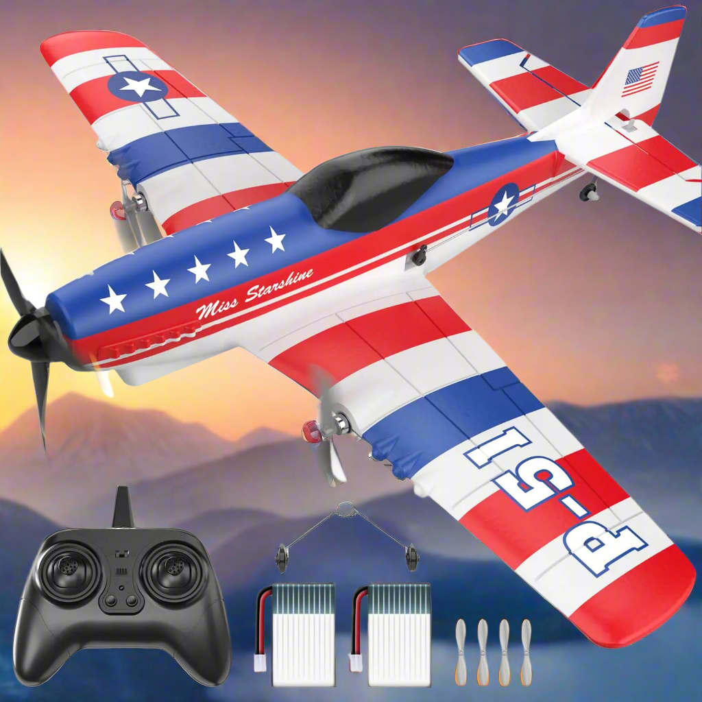 ✈️: DEERC P51D Mustang RC Fighter Plane - 3 Channel Remote Control Aircraft with 6-Axis Gyro