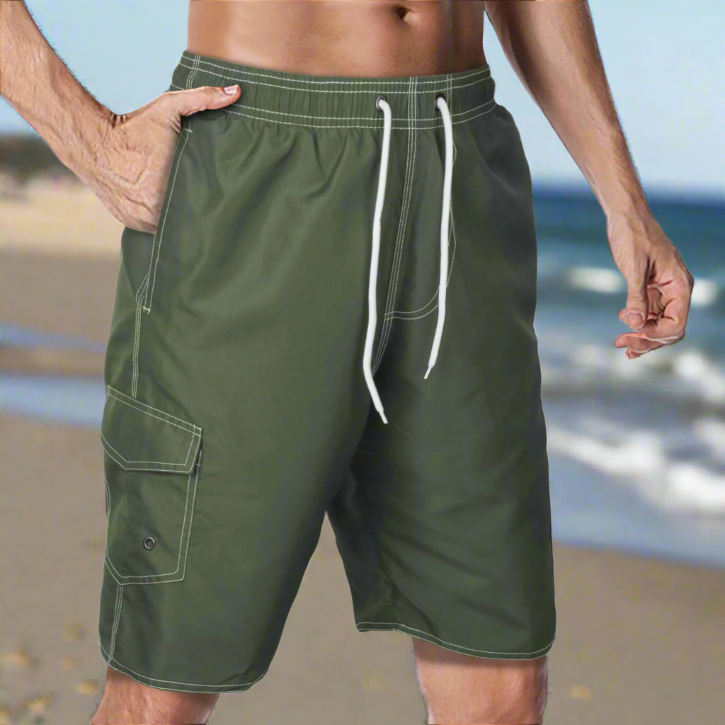 🩱: Men's Quick-Dry Swim Trunks with Mesh Lining - Army Green