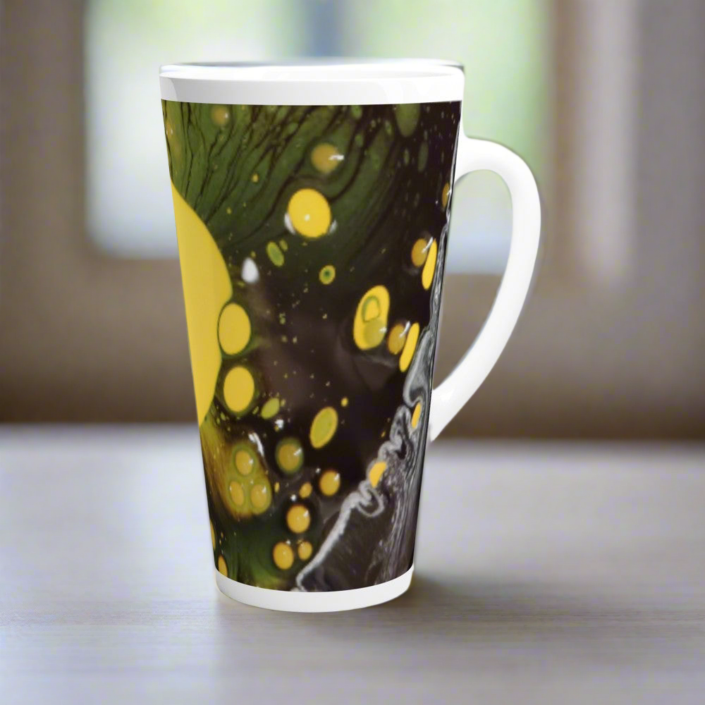 ☕: Yellow & Black Liquid Design Ceramic Coffee Mug - 17oz Artistic Cup